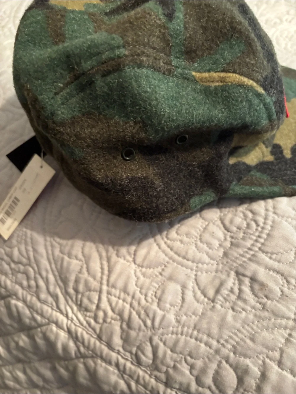 Supreme Mens Camo Five-Panel Cap with Red Logo